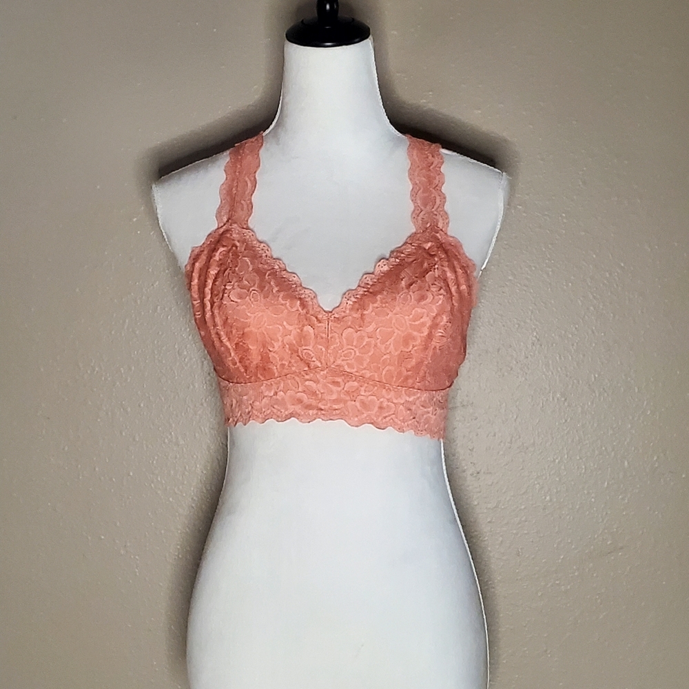 AnyBody Loungewear Stretch Lace Racer Back Bralette Coral Extra Large